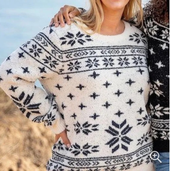 Barefoot Dreams Cozy Chic Fair Isle Snowflake Sweater Size1X - Picture 1 of 9